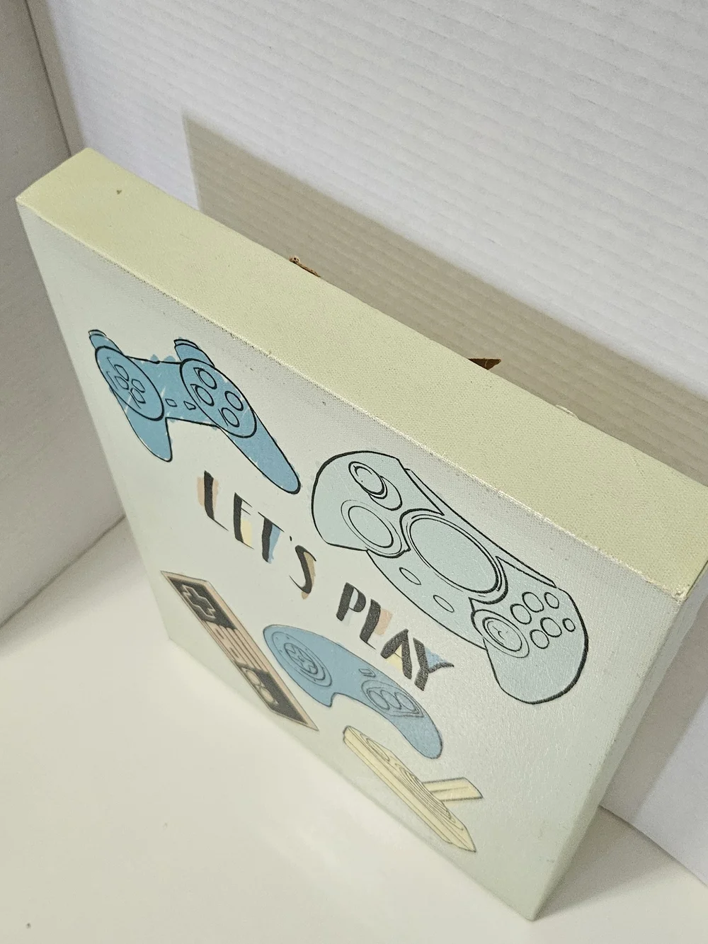 Retro Let's Play Wall Art - Blue and Cream Gaming Decor